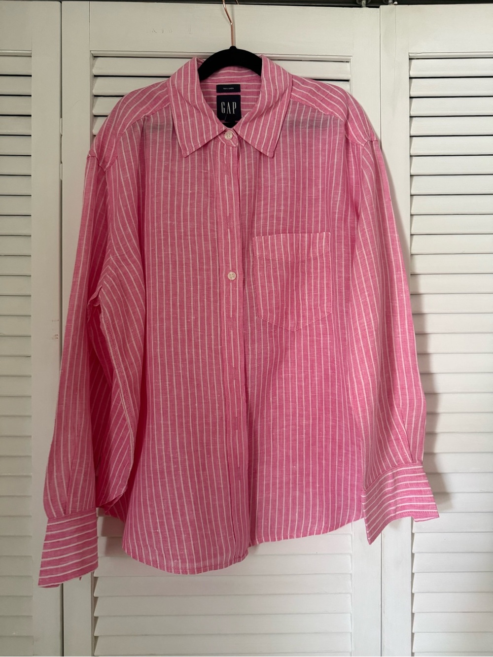 GAP Pink Stripe 100% Linen Button-Up Shirt